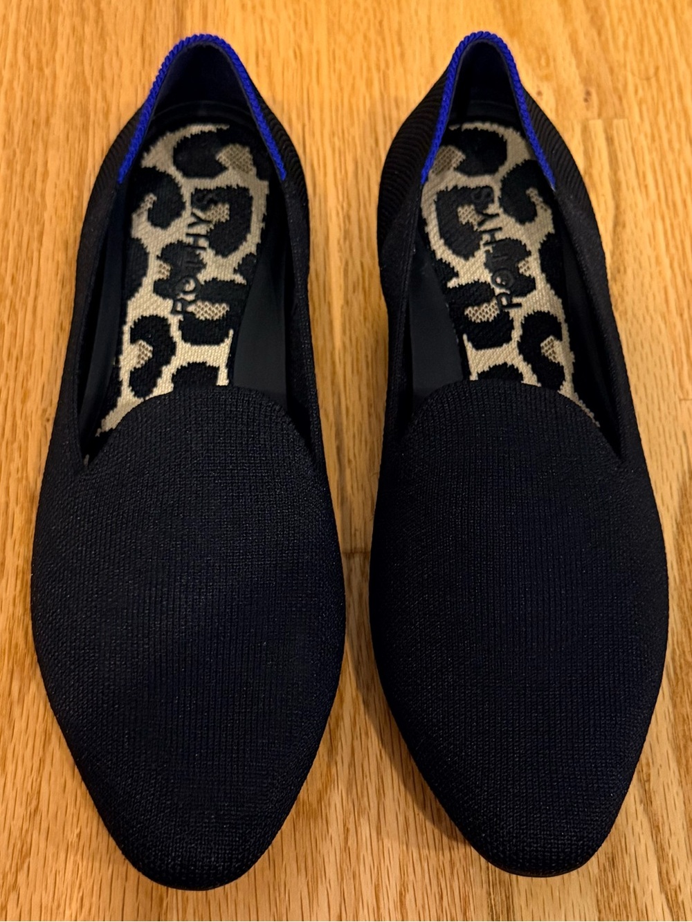 Rothy's The Almond Black Slip-On Loafers with Blue Trim - Picture 6 of 14